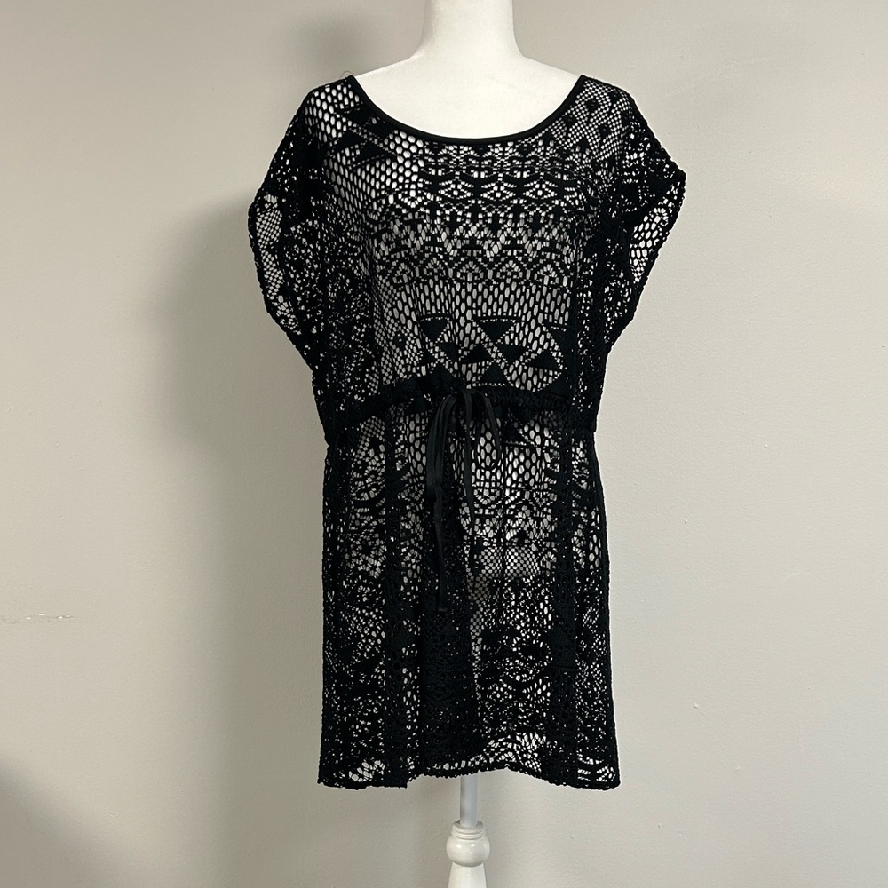 H&M Black Lacy Coverup Dress | Drawstring Waist | Size L | Excellent